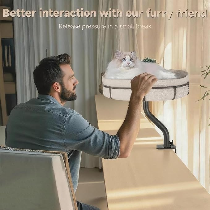 Cat Desk Bed - 360° Rotating Mount Attachment - Space-Saving Cats Hammock for Home Office/Computer Desks, Washable All-Season Indoor Pet Nest - Comfortable Perch-Mewly Pet