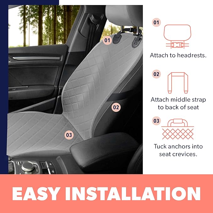 Active Pets Dog Car Seat Cover, Waterproof Front Seat Protector for SUV Truck Sedan, Pet Safety Travel Comfort System with Universal Fit, Grey-Mewly Pet