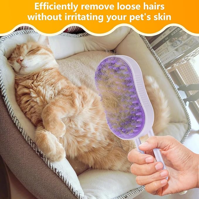 Cat Steam Brush for Shedding, 4 in 1 Rechargeable Steam Brush for Cats and Dogs, Anti-Static, Massage-Mewly Pet