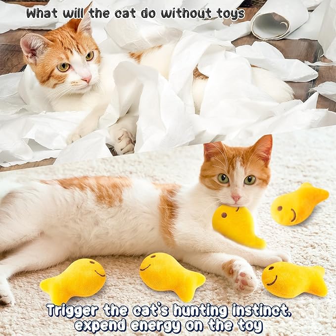 L1rabe Goldfish Cracker Catnip Stuffed Toys - Summer Black Cat Appreciation Day 5P Goldfish Cat Toys Funny Yellow Indoor Cats Chew Bite Teething Tools Kittens Birthday Gifts Interactive Pet Supplies-Mewly Pet