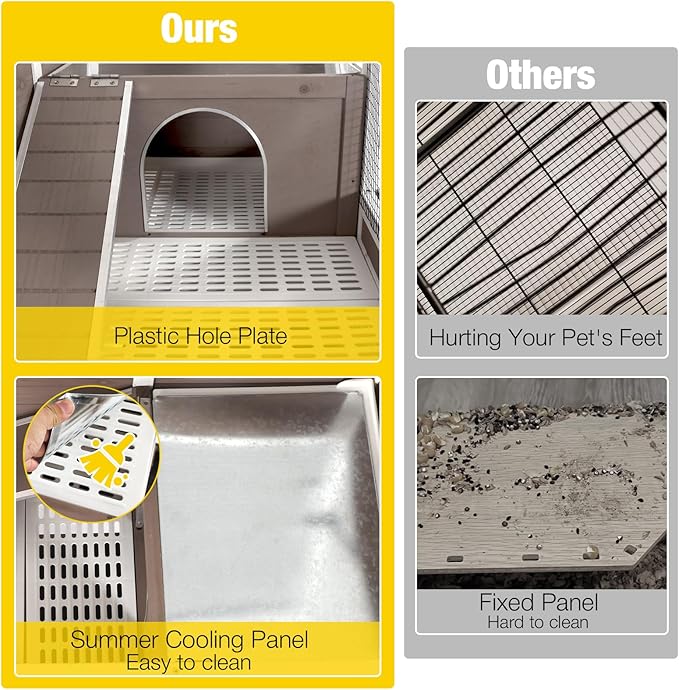 Aivituvin Wooden Guinea Pig Cages Indoor with Removable Stand, Anti Chewing Rabbit Hutch with Ramp and Wire Mesh, 2 Story Small Animals House Habitat with Pull Out Tray (Brown)-Mewly Pet