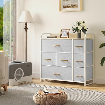 YITAHOME 7 Drawer Dresser, Storage Organizer with Shelves, Fabric Dresser, Chest of Drawers, Living Room, Closets, Sturdy Steel Frame, Wooden Top, Easy Pull Fabric Bins