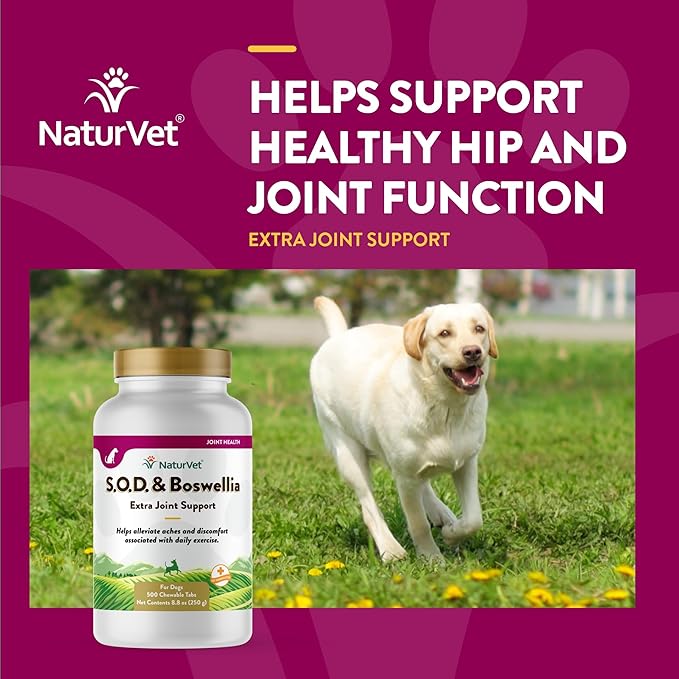 NaturVet S.O.D. & Boswellia Extra Joint Support Dog Supplement – Dog Hip Supplement – Helps Alleviate Aches, Pain – for Dog Flexibility, Healthy Joint Function – 500 Ct. Chewable Tablets-Mewly Pet