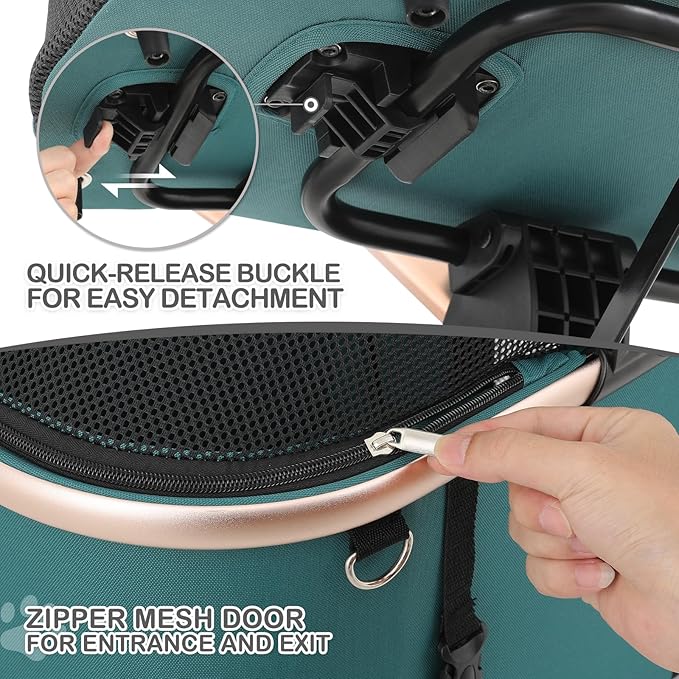 MoNiBloom 3 in 1 Pet Stroller with Adjustable Handle, Jogging Stroller w/Detachable Carrier & Lightweight Aluminum Frame for Dogs Cats, Hunter Green-Mewly Pet