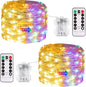 JMEXSUSS 2 Pack Color Changing Fairy Lights Battery Operated, Total 200 LED 66ft Color Changing Christmas Lights with Remote, 8 Modes Twinkle String Lights for Bedroom Decor, Warm White & Multicolor