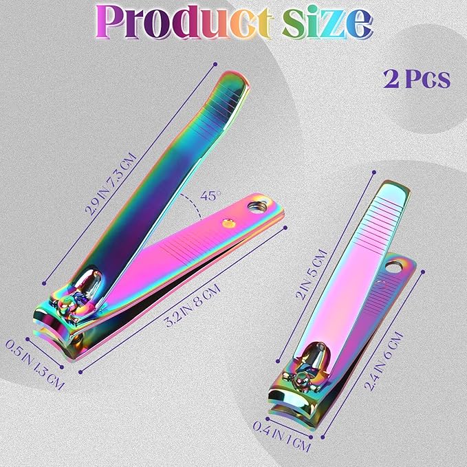 Rocutus 2pcs/Set Portable Nail Scissors Adult Pedicure Nail Clippers Household Small Scissors Foot Manicure Scissors Manicure Tools (Bight Colorful)-Mewly Pet