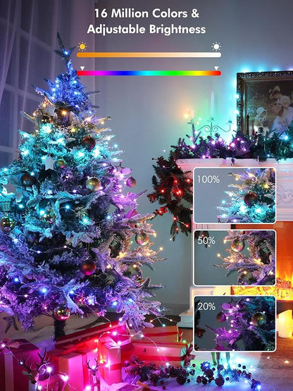 BrizLabs Smart Fairy String Lights, 66ft 200 LED WiFi RGB Christmas Fairy Lights App Control, Dimmable Rainbow Christmas Lighting, Music Sync Xmas Decorative Lighting Work with Alexa & Google Home