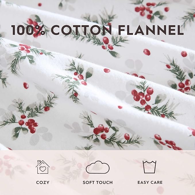 Laura Ashley - Flannel Sheets Twin Size, Anti-Pilling & Wrinkle Resistant Cotton, Touchably Soft for All-Season Comfort - Bed Sheets with Matching Pillowcase & Fitted Sheet (Berry Bright Red)