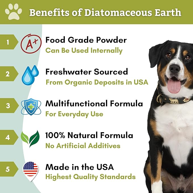 Wholistic Pet Organics DE for Dogs Organic Food Grade for Dogs Safe Non-Chemical Freshwater Silica Improves Overall Health (26 oz)-Mewly Pet