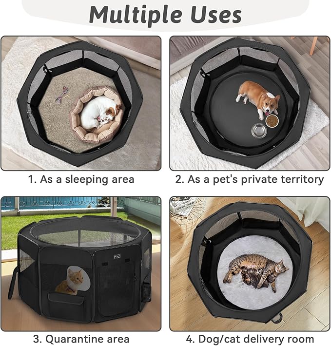 PETSFIT 29" Puppy Playpen with Removable Waterproof Mat & Zippered Roof | RV, Camping, Travel Dog Pen | Indoor/Outdoor Whelping & Cat Observation Space(29.5"x29.5"x16.5"H)-Mewly Pet