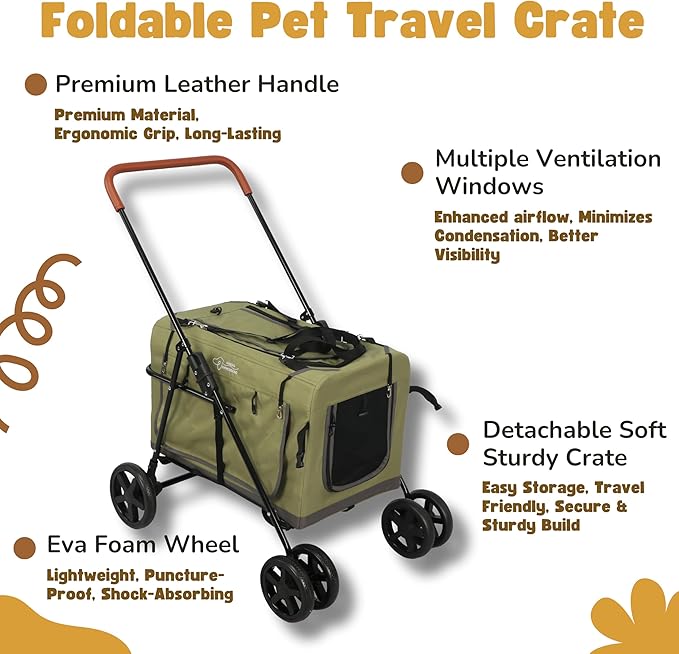 Pet Stroller Foldable Travel Crate for Small and Medium Dog and Cat, Portable Pet Travel Carrier, Pet Jogger with Detach Carrier-Mewly Pet
