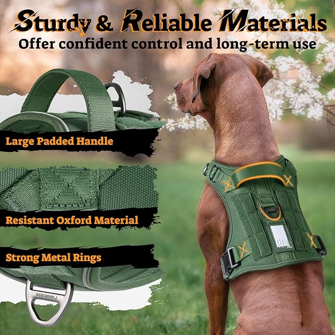 rabbitgoo Dog Harness Small Sized No Pull, Tactical Service Pet Vest with Molle and Control Handle, Adjustable and Reflective Military Harness for Easy Walking and Training, Green, S-Mewly Pet