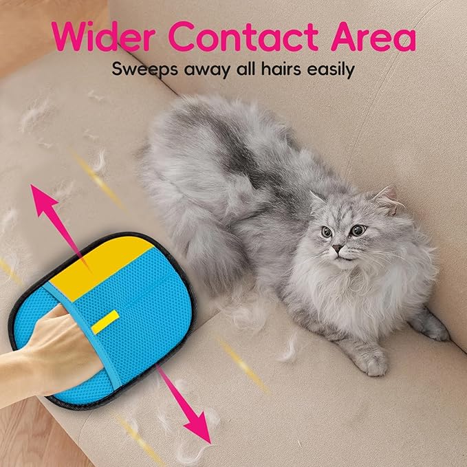 Upgraded pet Hair Removal Gloves, Reusable pet Hair Removal Gloves, Powerful cat and Dog Hair Removal, Suitable for Clothes、Sofas、Carpets、car Seats etc. (2PCS Blue)-Mewly Pet