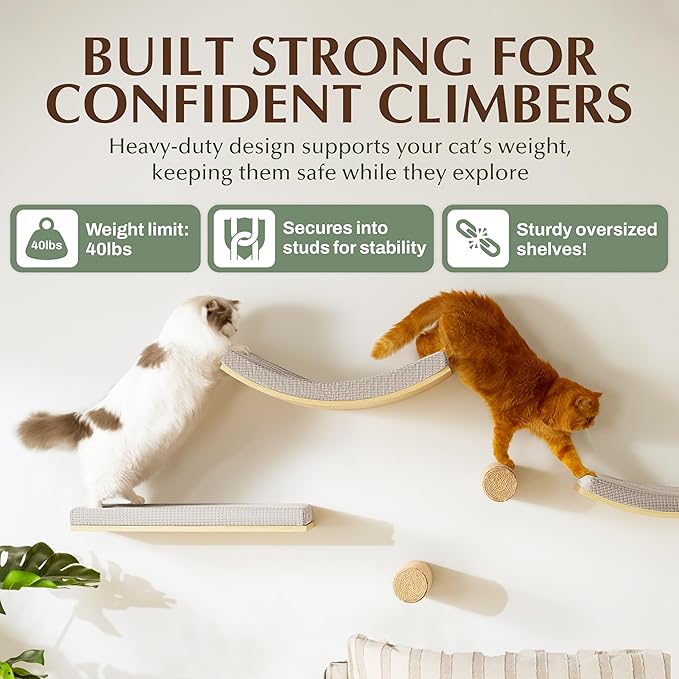 2-Pack Sisal Wall-Mounted Cat Climbing Wall Steps, Cat Wall Steps/Stairs with Sisal Scratching Surface, Wall Shelf Furniture for Climbing & Play for Kittens & Cats, Hidden Mounts-Mewly Pet