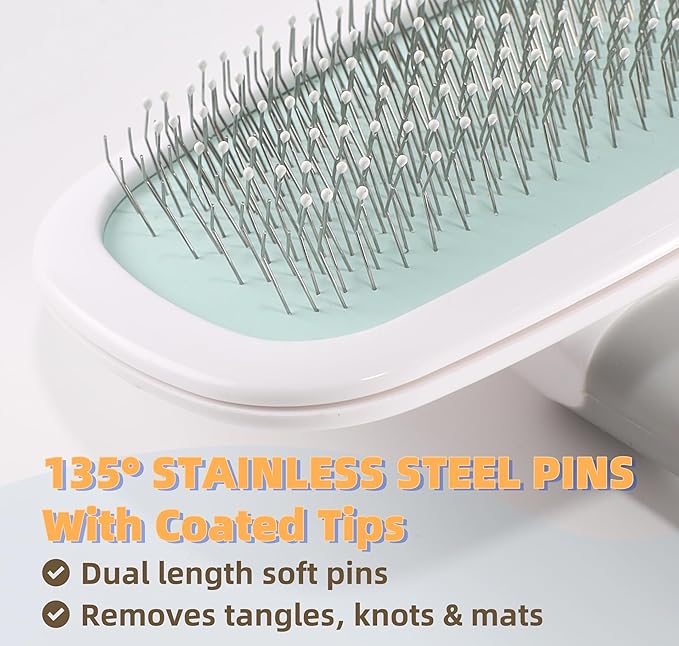 360°Rotating Dog and Cat Brush with Coated Tips and Soft Pins in 2 Length Gentle Slicker Brush for Small Dogs Puppies Yorkies Poodles Removes Loose Fur-Mewly Pet