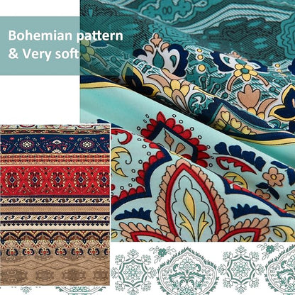 Boho King Size Comforter Set 8 Pieces,Green and Brown Bohemian Striped Bed in a Bag,Floral Soft Microfiber Bedding Comforter Set