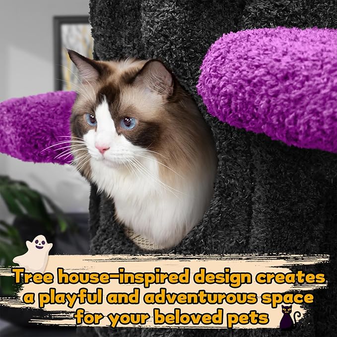 Luxury Cat Tree Tower for Indoor Cats,88.6" Tall Cat Tree,Multi-Level Furniture Activity Center with Scratching Posts Stand House Condo Funny Toys Kittens Pet Play House, Purple-Mewly Pet