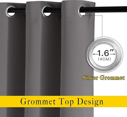 NICETOWN Grey Kitchen Curtains for Windows, Grommet Thermal Insulated Solid Blackout Window Treatments for Cafe, 2 Panels, W52 x L36