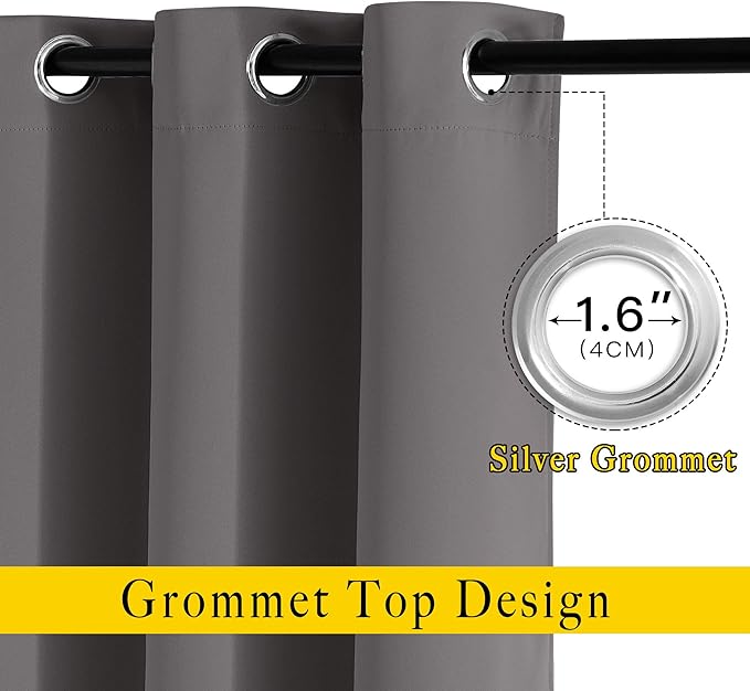 NICETOWN Blackout Window Curtains 72" L - Grommet Top Room Darkening Thermal Insulated Vertical Window Drapes Modern for Flat/Apartment (2 Panels, 46 x 72 Inch, Grey)