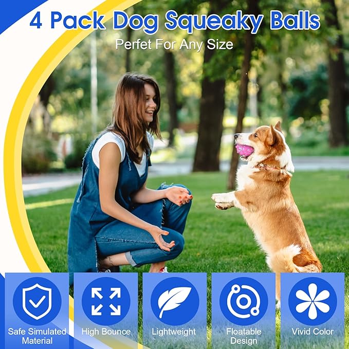 VINGVO Large Dog Balls Tennis Ball Toys 4 PCS Dogs Toys for Aggressive Chewers, 3" Teething Chew Toys Water Floating Ball Toy Bouncy Fetch Balls for Large Medium Small Dog and Puppies (4 Spiked)-Mewly Pet