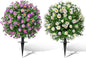 23" Set of 2 Artificial Boxwood Topiary Ball with Sunflower Flowers with Spikes for Outdoor, UV Resistant Faux Greenery Shrubs, Realistic Fake Bushes Plants for Garden, Yard, Front Porch, Patio Decor