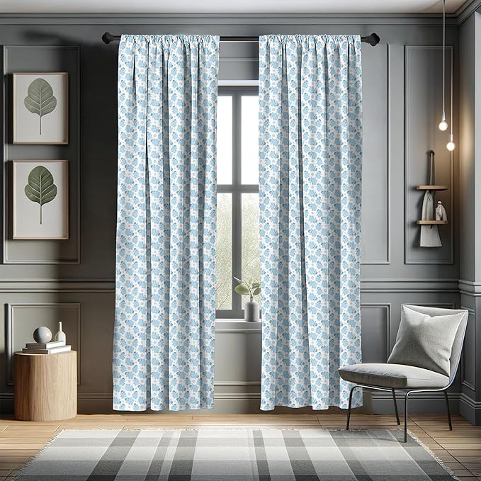 Ambesonne Animal Cartoon 2 Panel Curtain Set, Happy Smiling Pattern with Dots Animal, Lightweight Window Treatment Living Room Bedroom Decor, Pair of - 28" x 84", Pale Blue Sky Blue White
