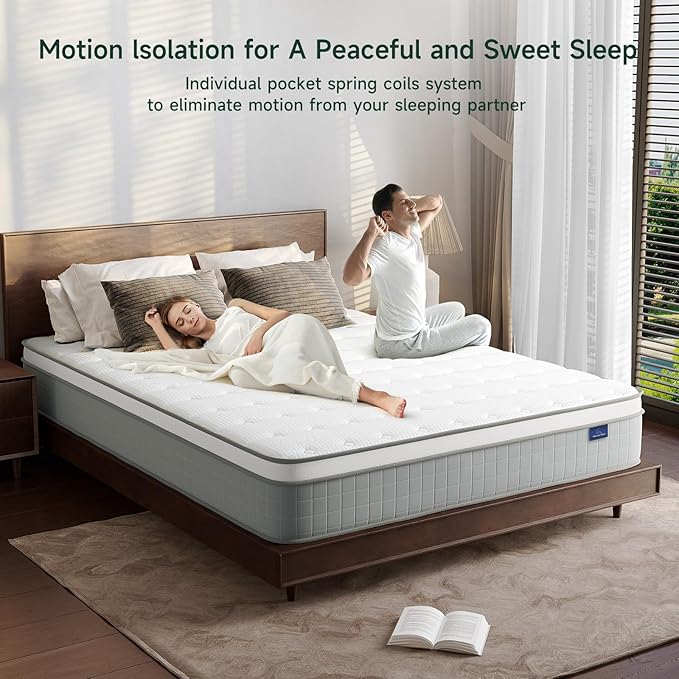 Vesgantti Queen Mattresses, 12 Inch Innerspring Hybrid Queen Size Mattress, Pressure Relief Pocket Spring Bed Mattress in a Box with Breathable Memory Foam, Medium Firm Plush, CertiPUR-US