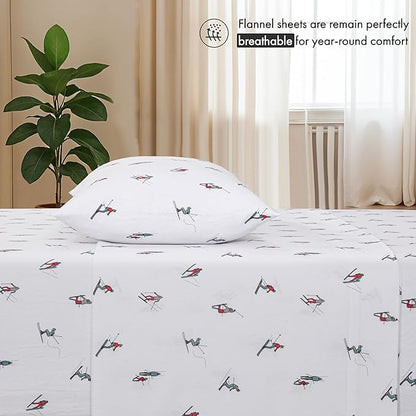 RUVANTI Flannel Sheets Twin Size - 100% Cotton Double Brushed Twin Sheets Set, Deep Pockets 16 Inches, All Seasons Breathable & Extra Soft Bed Sheets, Warm & Cozy, 3 Piece, Flurry Friends