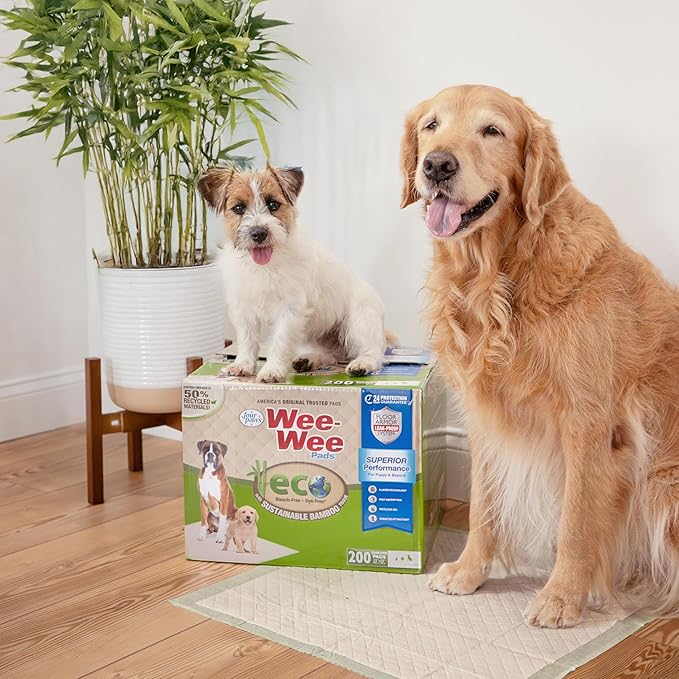 Four Paws Wee-Wee Superior Performance Bamboo Pee Pads for Dogs, Earth Friendly Dog & Puppy Potty Training Pads, Crate Liners, Housebreaking Supplies, 22" x 23" (32 Count)-Mewly Pet