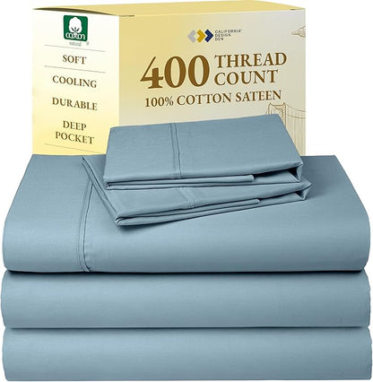 California Design Den Split King Sheets Sets for Adjustable Bed - Soft 400 Thread Count Sateen, Natural 100% Cotton Sheets with Deep Pockets, Breathable, Cooling and Durable Bedding Set - Sky Blue