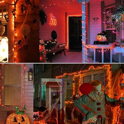 Brizled Orange Halloween Lights, 42.6ft 200 Count Incandescent Halloween String Lights Connectable, UL Certified Black Wire Mini Orange Lights String for Indoor Outdoor Tree Patio Garden Party Decor