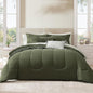 Monbix Queen Comforter Set - 7 Pieces Olive Green Bed in a Bag Queen Track Stitching Bedding Sets, All Seasons Down Alternative Comforter Bed Set with Sheets,Pillowcases & Shams