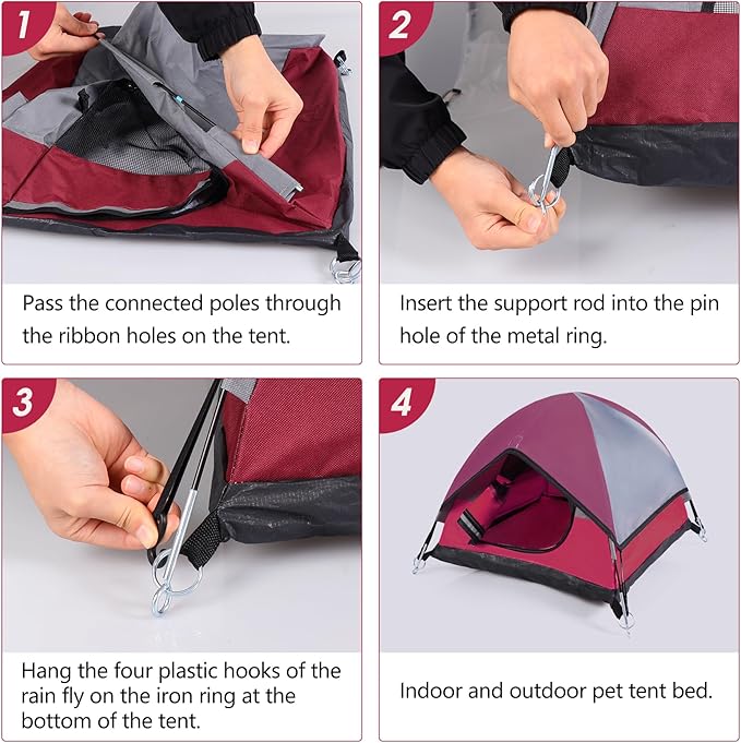 Cat Camping Tent, Cat Tent Bed, Pet Tent for Indoor Cat and Small Dog, Mini Tent (Red, 21 x 21 x 14 Inches)-Mewly Pet