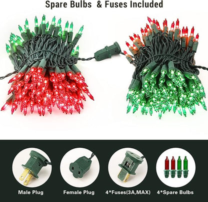 BrizLabs Red & Green Christmas Lights, 300 Counts 69.6ft Mini String Lights Connectable, UL Certified Incandescent Christmas String Lights Plug-in Tree Lights for Indoor Outdoor Xmas Home Decor