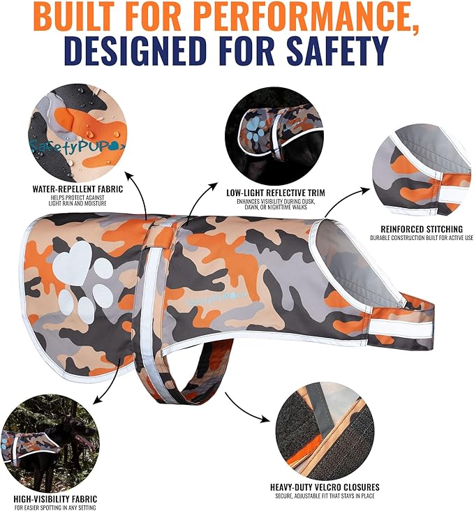 Dog Reflective Vest – Hi-Vis Fluorescent Visibility That Helps to Safeguard Your Pet On/Off Leash in Urban & Rural Areas (Camo, X-Small)-Mewly Pet