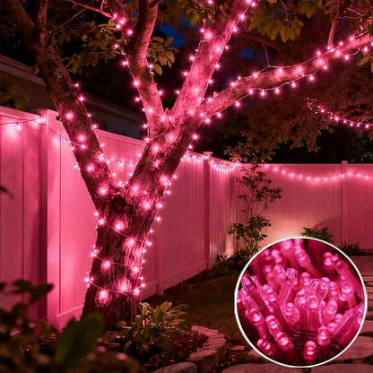 66Ft 200LED Pink Christmas Tree Lights Plug in,8 Modes Connectable Pink String Light Indoor Outdoor for Christmas Tree Bedroom Garden Decor (Clear Wire)