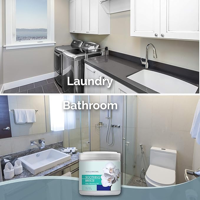 SMELLS BEGONE Air Freshener Odor Absorber Gel - 15 oz, Pack of 2 - Absorbs and Eliminates Odor in Pet Areas, Bathrooms, Cars, & Boats - Made with Essential Oils - Soothing Breeze Scent-Mewly Pet