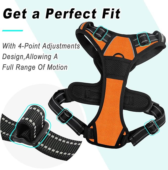 BARKBAY No Pull Dog Harness Large Step in Reflective Dog Harness with Front Clip and Easy Control Handle for Walking Training Running(Orange,XL)-Mewly Pet