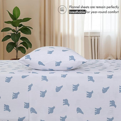RUVANTI Flannel Sheets California King Size - 100% Cotton Brushed Cal King Bed Sheets Set - Deep Pockets 14 Inches - All Seasons Breathable & Extra Soft - Warm & Cozy, 4 Piece, Happy Cubs