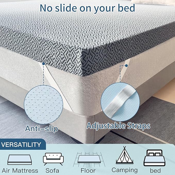 Airensky 3 Inch Memory Foam Mattress Topper, Cooling Gel Infused High Density Twin (39"x75") Topper with Removable Skin-Friendly Cover, Bed Topper for Pressure Relief Back Pain, CertiPUR-US Certified