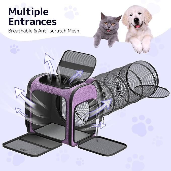 Pawtners Cat Carrier Backpacks Expandable Cat Backpack with Breathable Mesh, Pet Carrier Backpack for Cats Small Dogs Puppies Up to 18 Lbs, Dog Carrier Backpack for Travel Hiking Camping Outdoor-Mewly Pet