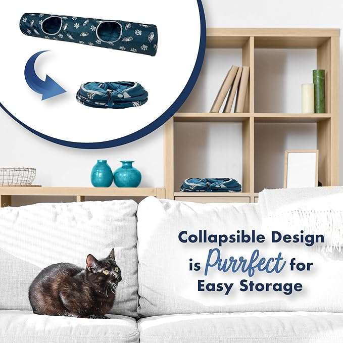 NFL Philadelphia Eagles Cat Tunnel Tube Toy with Plush Football Catnip and Feathers Collapsible Tunnel for Cats to Play, Peek and Hide, Sporty & Fun Cat Tunnel Toy with Team Logo All-Over Design!-Mewly Pet