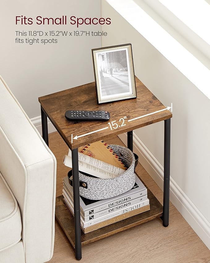 VASAGLE Side Table, Small End Table, Nightstand for Living Room, Bedroom, Office, Bathroom, Rustic Brown and Black ULET271B01