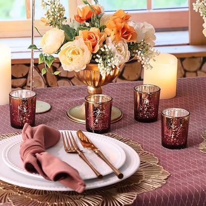 Volens Burgundy Votive Candle Holders Set of 12, Speckles Mercury Glass Tealight Candle Holder Bulk for Table Wedding Centerpiece, Burgundy and Gold Themed Party Decorative & Home Decor