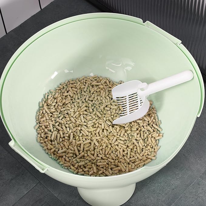 PawHut Hooded Cat Litter Box, Large Kitty Litter Pan with Lid, Scoop, Leaking Sand Pedal, Top Handle, Light Green-Mewly Pet