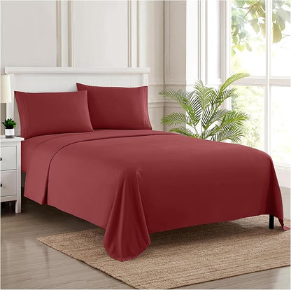 King Size Sheets - Breathable Luxury Bed Sheets with Full Elastic & Secure Corner Straps Built In - 1800 Supreme Collection Extra Soft Deep Pocket Bedding Set, Sheet Set, King, Burgundy