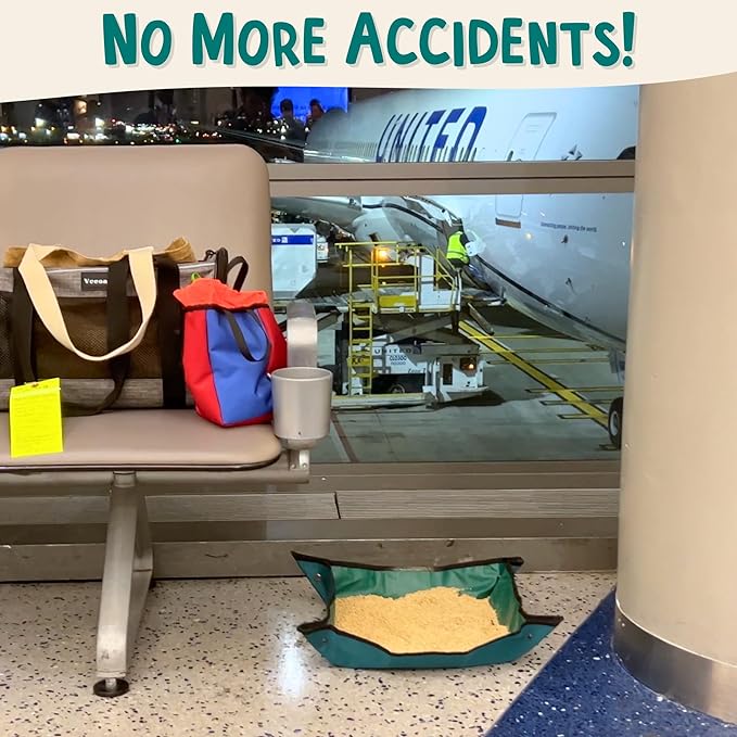 Travel Litter Box for Cats (3in1 Kit) – Foldable Litterbox + Litter Bag + Scooper (Portable Litter Box for Cat Traveling) Collapsible Litterbox for Car Travel with Cat, Camping, Plane-Mewly Pet