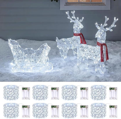 JMEXSUSS 8 Pack 50 LED Christmas Lights Battery Operated String Lights, 16ft White Fairy Lights Indoor Outdoor Waterproof for Mason Jars Bedroom Party Wedding Christmas Decorations