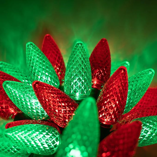 Wintergreen C9 Red and Green Christmas Lights - Set of 24, 16.3 Ft LED String Lights, Indoor-Outdoor
