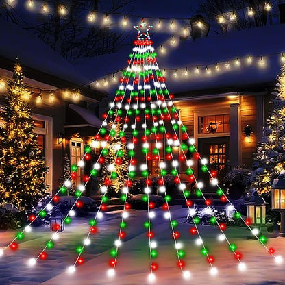 FUNIAO Outdoor Christmas Decorations Star Lights, 320 LED Hanging Twinkle Fairy String Lights Outside Tree Decoration Lights for Christmas, Yard, Garden, New Year (Plastic Star-Red White Green)